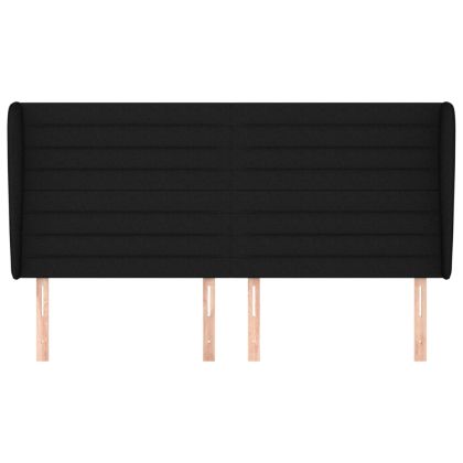 Горна табла за легло с уши, черна, 203x23x118/128 см, плат