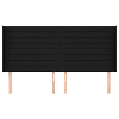 Горна табла за легло с уши, черна, 203x16x118/128 см, плат