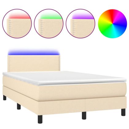 Боксспринг легло с матрак и LED, кремаво, 120x190 см, плат