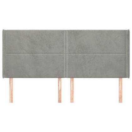 Горна табла за легло с уши, светлосива,163x16x118/128см, кадифе