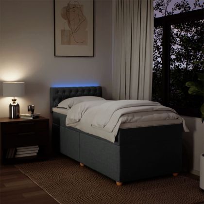 Боксспринг легло с матрак, тъмносив, 90x190 см, плат