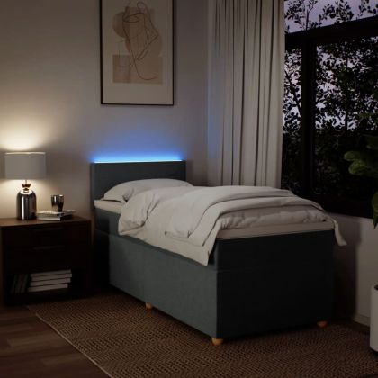 Боксспринг легло с матрак, тъмносиво, 90x200 см, плат