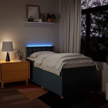 Боксспринг легло с матрак, синя, 90x200 см, плат