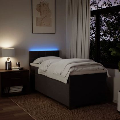 Боксспринг легло с матрак, тъмнокафяво, 90x200 см, плат