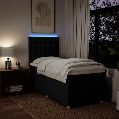 Боксспринг легло с матрак, черно, 90x200 см, плат