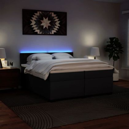 Боксспринг легло с матрак, черно, 200x200 см, изкуствена кожа