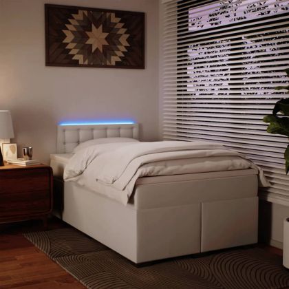 Боксспринг легло с матрак, бяло, 120x200 см, изкуствена кожа