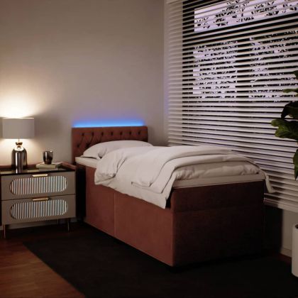 Боксспринг легло с матрак, розова, 90x190 см, кадифе