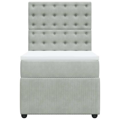 Боксспринг легло с матрак, светлосиво, 90x200 см, кадифе