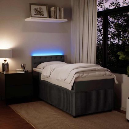 Боксспринг легло с матрак, тъмносиво, 100x200 см, кадифе