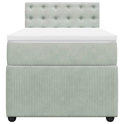 Боксспринг легло с матрак, светлосива, 90x190 см, кадифе