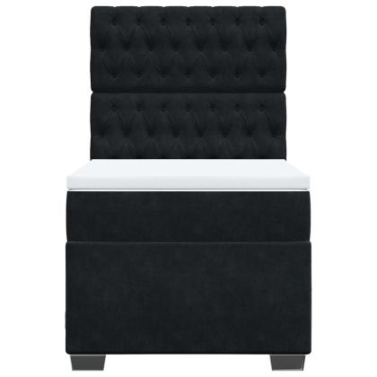 Боксспринг легло с матрак, черно, 80x200 см, кадифе