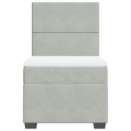 Боксспринг легло с матрак, светлосиво, 100x200 см, кадифе