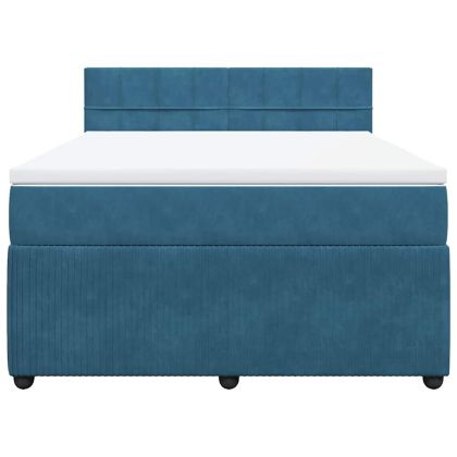 Боксспринг легло с матрак, синя, 140x190 см, кадифе