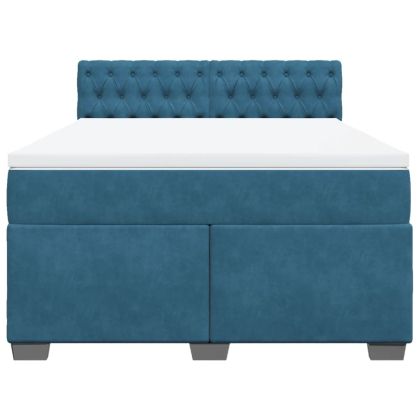 Боксспринг легло с матрак, синя, 140x190 см, кадифе