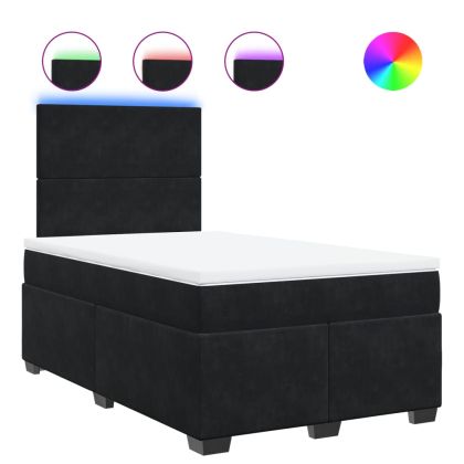 Боксспринг легло с матрак, черно, 120x190 см, кадифе