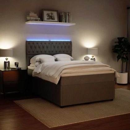 Боксспринг легло с матрак, светлосива, 140x190 см, кадифе