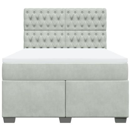 Боксспринг легло с матрак, светлосива, 140x190 см, кадифе