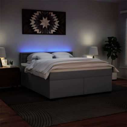 Боксспринг легло с матрак, сиво, 180x200 см, изкуствена кожа