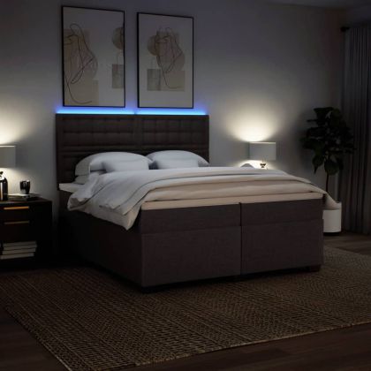 Боксспринг легло с матрак, тъмнокафяво, 200x200 см, плат