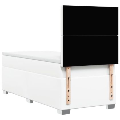 Боксспринг легло с матрак, бяло, 90x200 см, изкуствена кожа