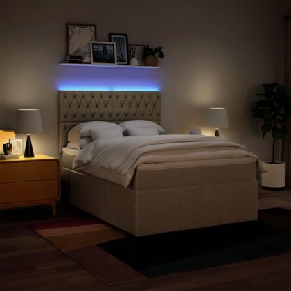 Боксспринг легло с матрак, кремава, 140x200 см, плат