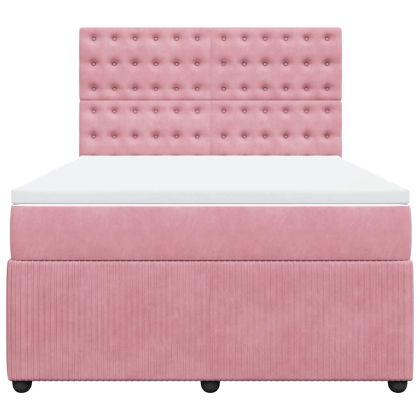 Боксспринг легло с матрак, розово, 140x200 см, кадифе