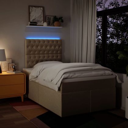 Боксспринг легло с матрак, кремаво, 120x190 см, плат