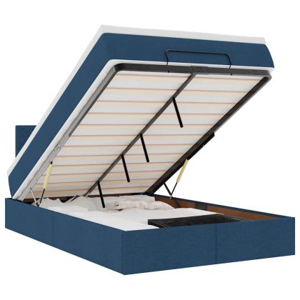 Османска легло с матрак и LED, синьо, 120x200 см, плат