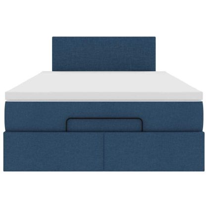 Османска легло с матрак и LED, синьо, 120x200 см, плат