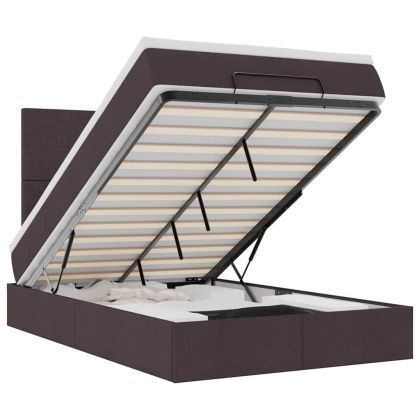 Османска легло с матрак и LED, тъмнокафяво, 120x200 см, плат