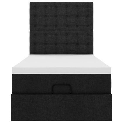 Османска легло с матрак и LED, черно, 100x200 см, плат