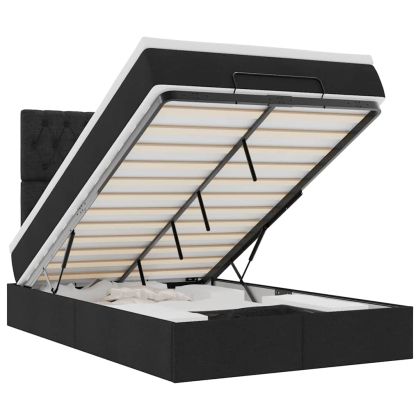 Османска легло с матрак и LED, черно, 120x200 см, плат