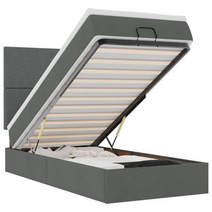 Османска легло с матрак и LED, тъмносиво, 90x200 см, плат