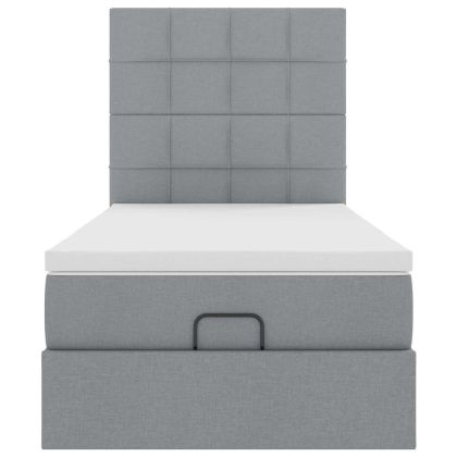 Османска легло с матрак и LED, светлосиво, 100x200 см, плат