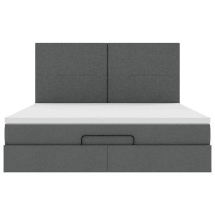 Османска легло с матрак и LED, тъмносиво, 180x200 см, плат