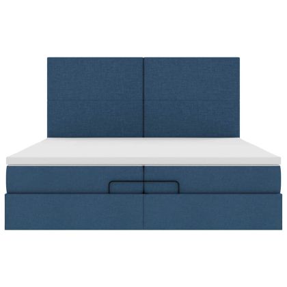 Османска легло с матрак и LED, синьо, 200x200 см, плат