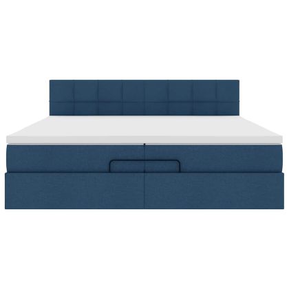 Османска легло с матрак и LED, синьо, 200x200 см, плат