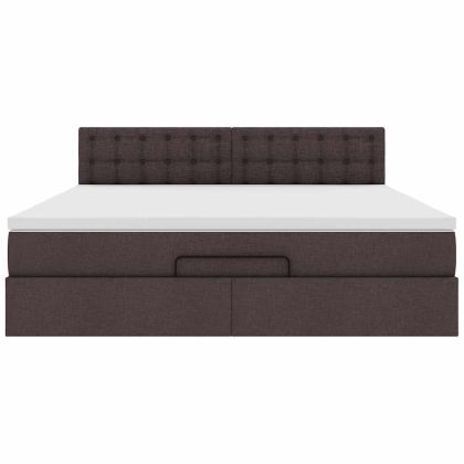 Османска легло с матрак и LED, тъмнокафяво, 160x200 см, плат