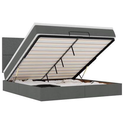 Османска легло с матрак и LED, тъмносиво, 160x200 см, плат