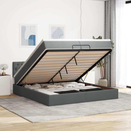 Османска легло с матрак и LED, тъмносиво, 200x200 см, плат