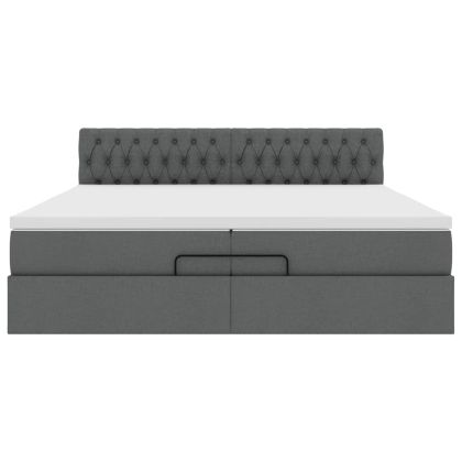 Османска легло с матрак и LED, тъмносиво, 200x200 см, плат