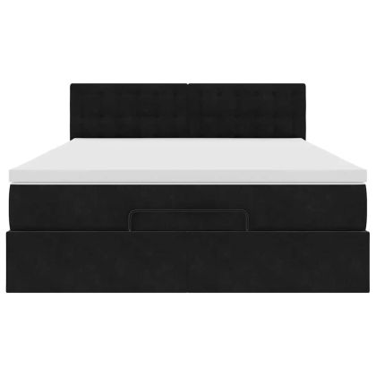 Османска легло с матрак и LED, черно, 140x200 см, кадифе