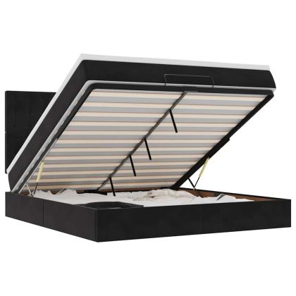 Османска легло с матраци и LED, черно, 160x200 см, кадифе