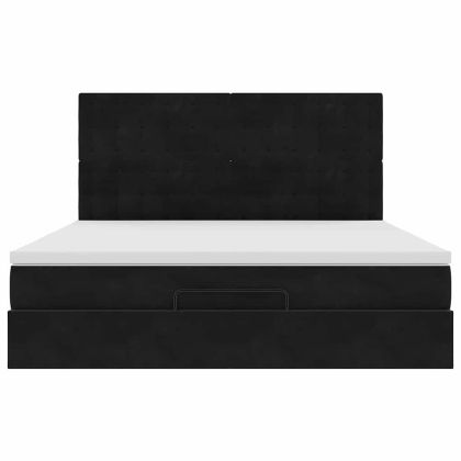 Османска легло с матраци и LED, черно, 160x200 см, кадифе