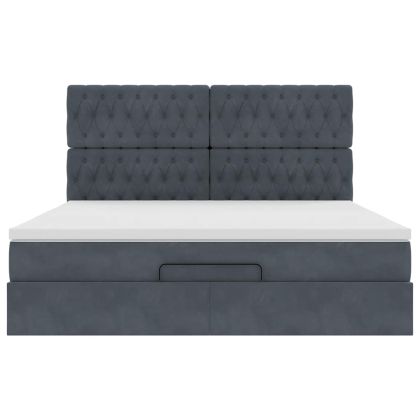 Османска легло с матраци и LED, тъмносиво, 160x200 см, кадифе