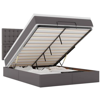 Османска легло с матрак&LED, сиво, 140x200 см, изкуствена кожа