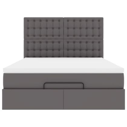 Османска легло с матрак&LED, сиво, 140x200 см, изкуствена кожа