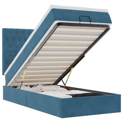 Османска легло с матраци и LED, тъмносиньо, 90x200 см, кадифе