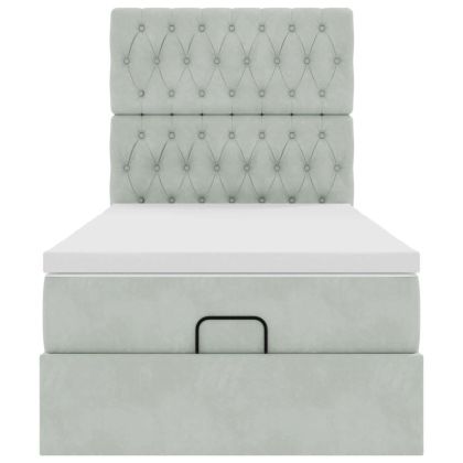 Османска легло с матраци и LED, светлосиво, 90x200 см, кадифе